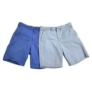 George Set of 2 Mens 32 Chino Shorts Blue Khaki Flat Front Dress Summer